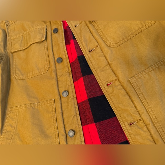 Old Navy Tan Chore Jacket with Plaid Lining - Picture 3 of 6